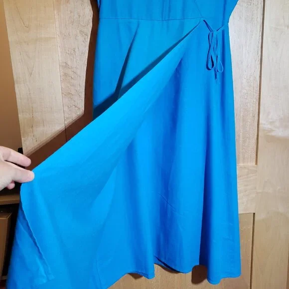 🌞Loft Outlet Blue Teal Linen Blend Midi Dress Size 6🌞 - Picture 3 of 10